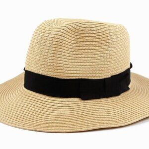 Women’s Wide Brim Straw Fedora Hat, One Size